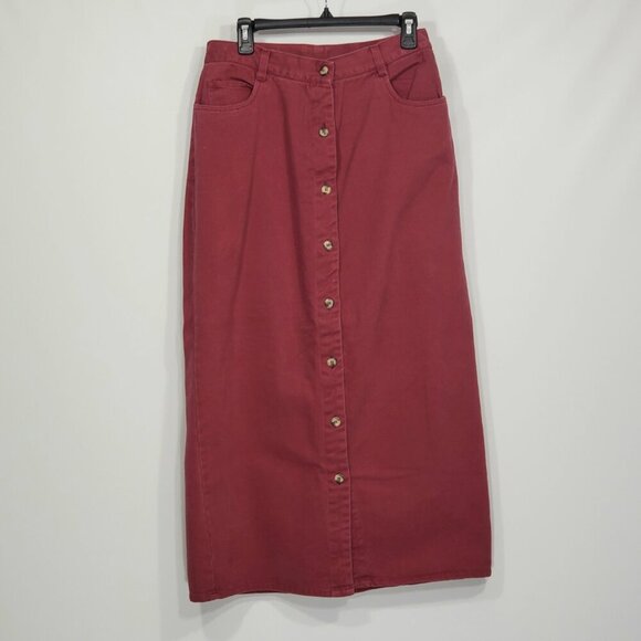 Vintage Red Rover Red Denim Cotton Maxi Pencil Skirt Size 13 Juniors Modest - Picture 1 of 4